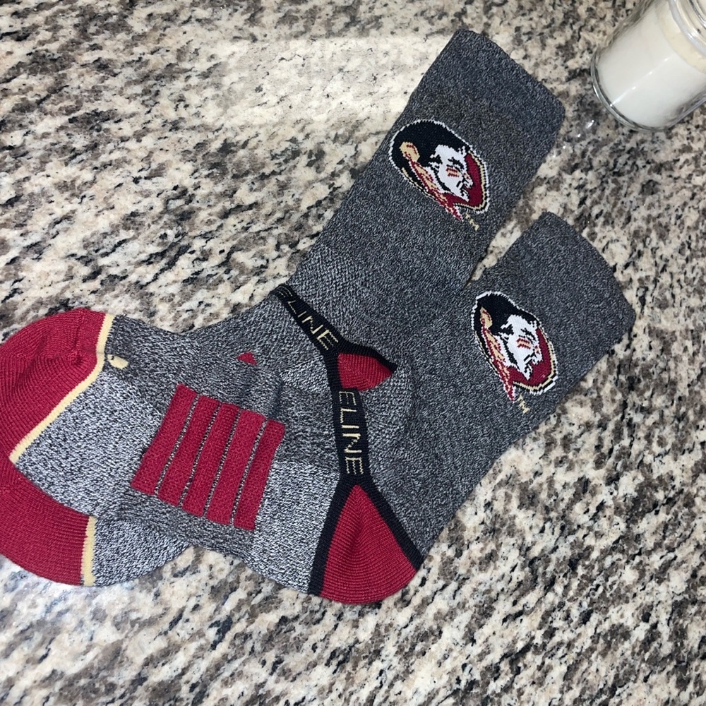 black and red FSU socks